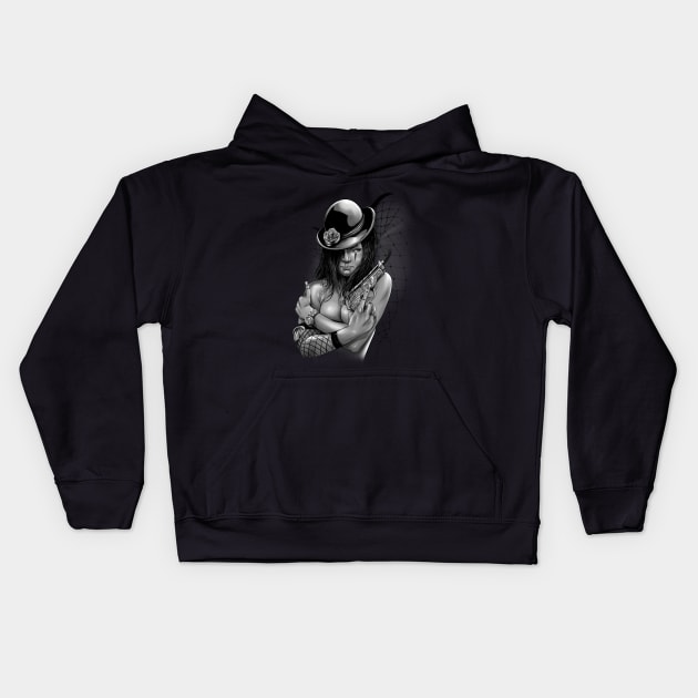 girl with gun Kids Hoodie by Chack Loon